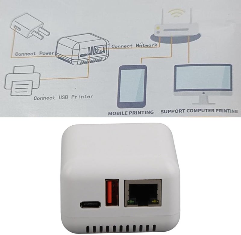DAUERHAFT Wireless Print Server, Support Image Printing USB 2.0 Network Print Server Multiple Interfaces 100-240V Lightweight for PC (US Plug) - Image 5